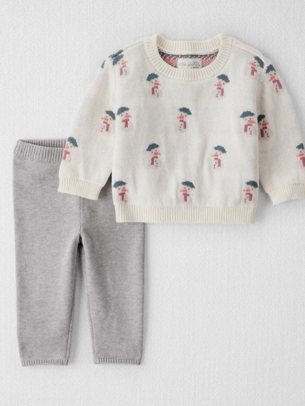 Toddler Cream Snowman Knit Sweater & Gray Legging Set